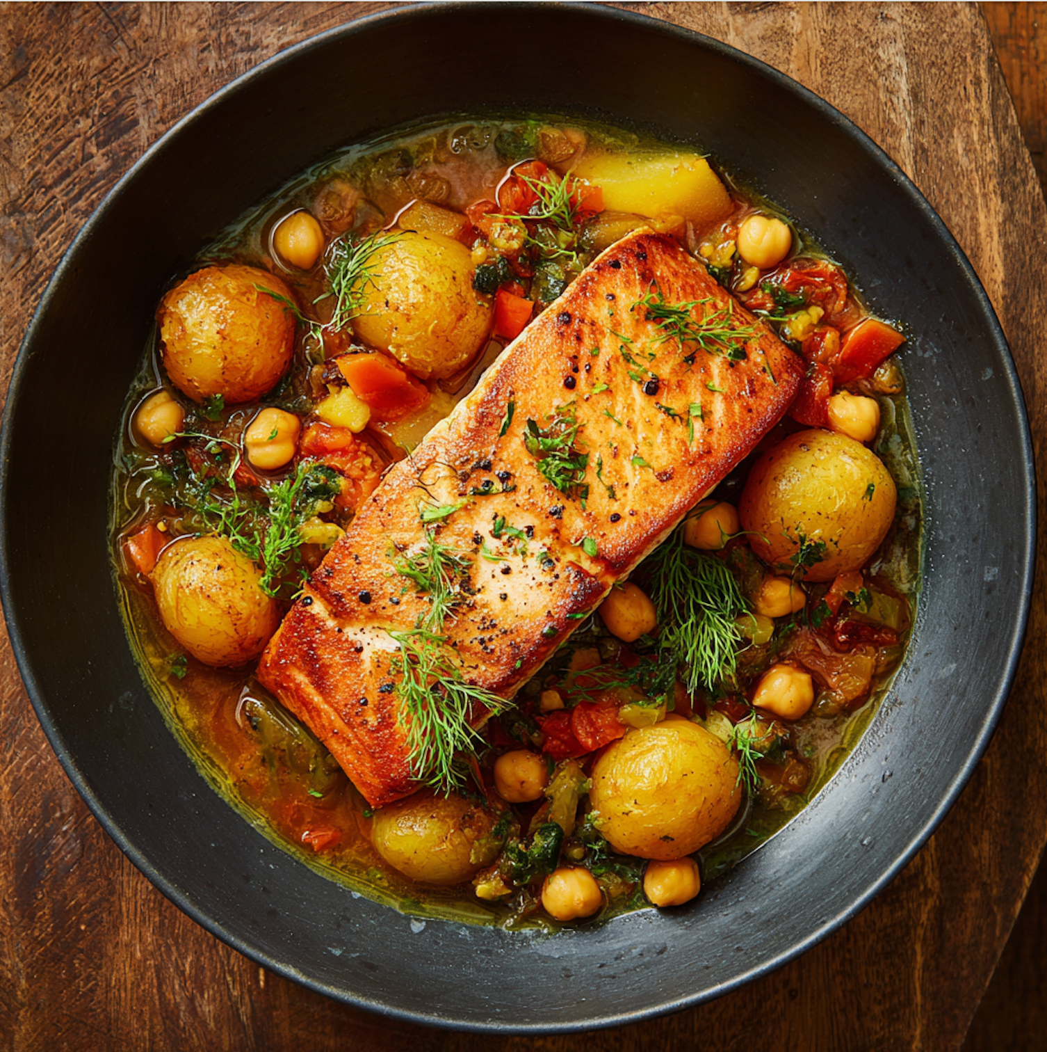 Salmon w/ Chickpea Fennel Broth